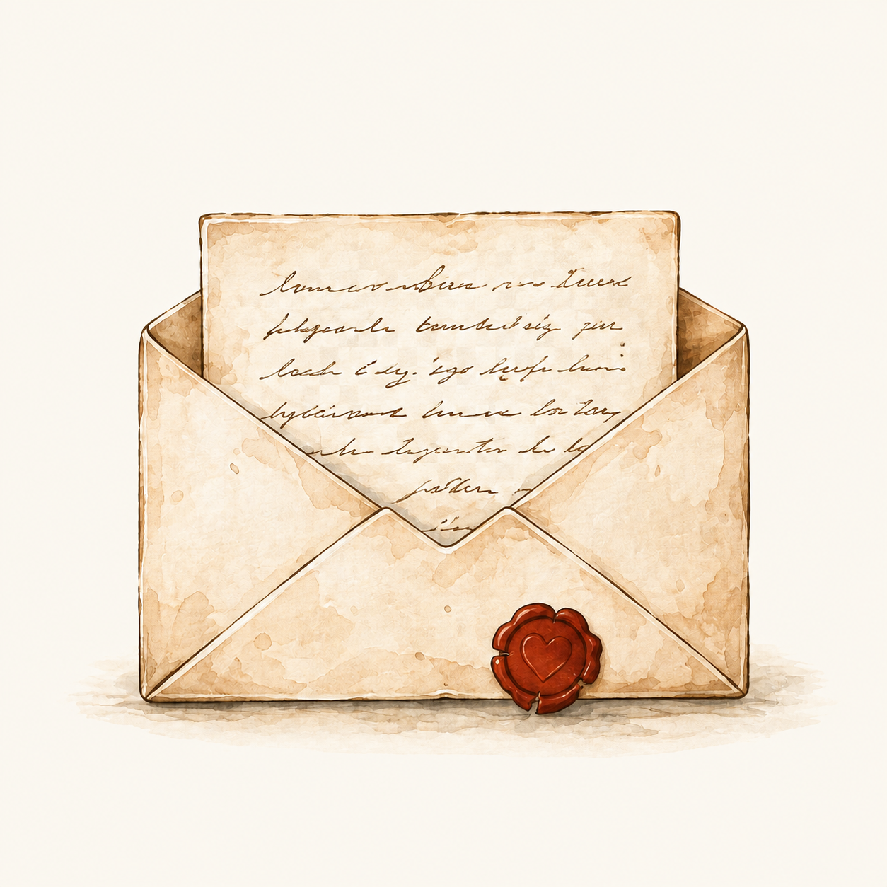Ink and watercolour illustration of an open handwritten letter