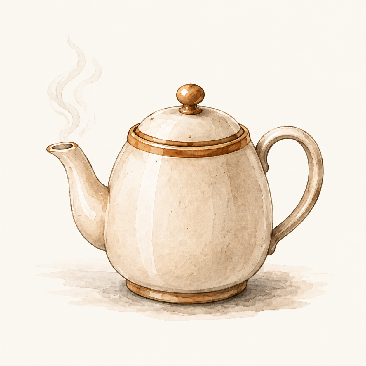Ink and watercolour illustration of a steaming kettle
